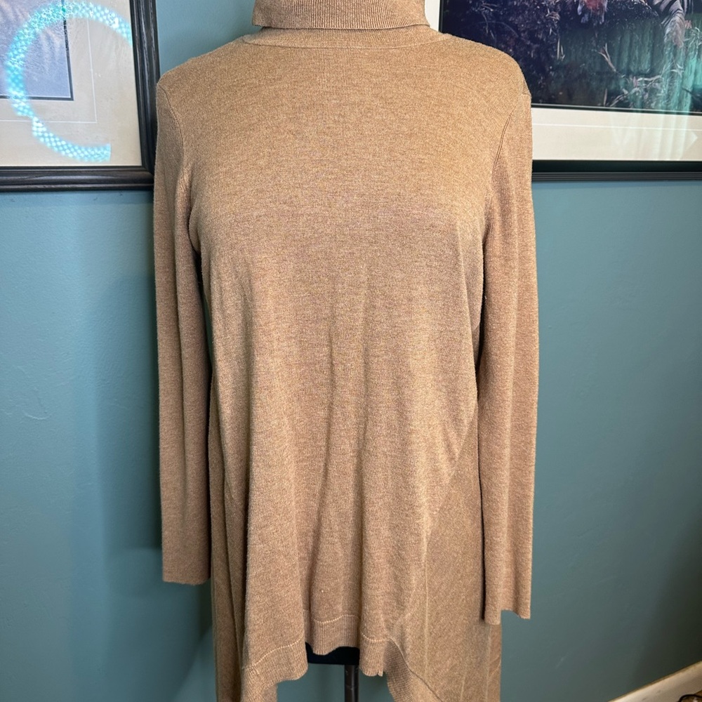 Chico's Tan Cowl Neck Sweater with Asymmetrical Hem Size Chicos1/ US10